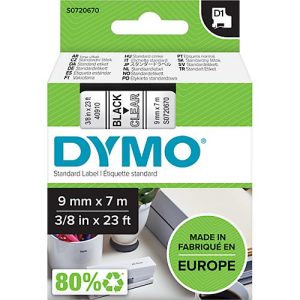 DYMO® Schriftbandkassette D1 40910, 9 mm, transparent/schwarz DYMO® Schriftbandkassette D1 40910, 9 mm, transparent/schwarz