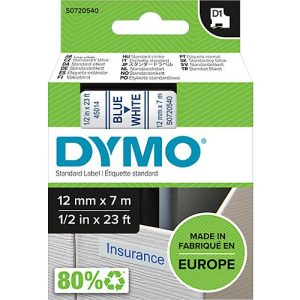 DYMO® Schriftbandkassette D1 45014, 12 mm breit, weiß/blau DYMO® Schriftbandkassette D1 45014, 12 mm breit, weiß/blau