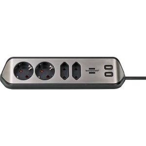 Eck-Steckdosenleiste brennenstuhl® estilo, 4-fach + USB-Ladefunktion, IP20, mit Kabel & Klebepads, L 70 x B 100 x H 300 mm, schwarz-silber Eck-Steckdosenleiste brennenstuhl® estilo, 4-fach + USB-Ladefunktion, IP20, mit Kabel & Klebepads, L 70 x B 100 x H 300 mm, schwarz-silber