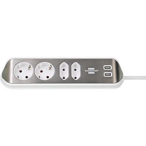 Eck-Steckdosenleiste brennenstuhl® estilo, 4-fach + USB-Ladefunktion, IP20, mit Kabel & Klebepads, L 70 x B 100 x H 300 mm, weiß-silber Eck-Steckdosenleiste brennenstuhl® estilo, 4-fach + USB-Ladefunktion, IP20, mit Kabel & Klebepads, L 70 x B 100 x H 300 mm, weiß-silber