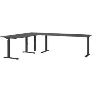 Eckschreibtisch Porto, mechanisch höheneinstellbar, C-Fuß, inkl. Ansatztisch mit Stützfuß, B 1200/1800 x T 2200 x H 680-910 mm, graphit/schwarz Eckschreibtisch Porto, mechanisch höheneinstellbar, C-Fuß, inkl. Ansatztisch mit Stützfuß, B 1200/1800 x T 2200 x H 680-910 mm, graphit/schwarz