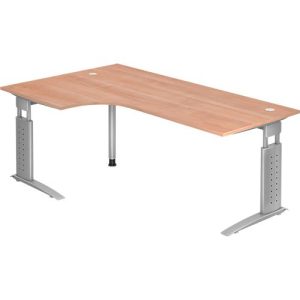 Eckschreibtisch TARVIS, B 2000 x T 1200/800 x H 680-860 mm, Gestell silber, Nussbaum-Dekor Eckschreibtisch TARVIS, B 2000 x T 1200/800 x H 680-860 mm, Gestell silber, Nussbaum-Dekor