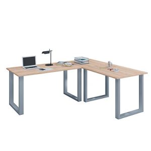 Eckschreibtisch, Winkel 90°, Bügelfuß, B 1900 x T 800/1600 x H 760 mm, Sonoma Eiche/silber Eckschreibtisch, Winkel 90°, Bügelfuß, B 1900 x T 800/1600 x H 760 mm, Sonoma Eiche/silber