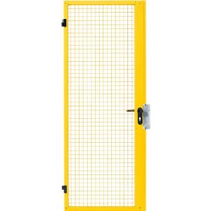 Einflügeltür, für Gittertrennsystem, Türanschlag rechts/links, B 1000 x H 2070 mm, mit Panikschloss, gelb Einflügeltür, für Gittertrennsystem, Türanschlag rechts/links, B 1000 x H 2070 mm, mit Panikschloss, gelb