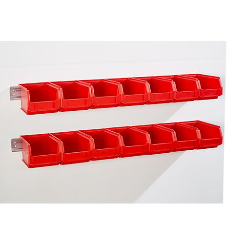 Einhängeleisten Schäfer Shop Select, 2 Stück, mit 14 Sichtlagerkästen LF 221, inkl. Befestigungsmaterial, L 1135 x B 68 x T 2 mm, Stahlblech, verzinkt