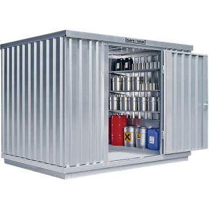 Einzel-Container Säbu SAFE TANK 1000, für passive Lagerung, Volumen 1030 l, mit Auffangwanne & Gitterrost, B 3050 x T 2170 x H 2300 mm, silber Einzel-Container Säbu SAFE TANK 1000, für passive Lagerung, Volumen 1030 l, mit Auffangwanne & Gitterrost, B 3050 x T 2170 x H 2300 mm, silber