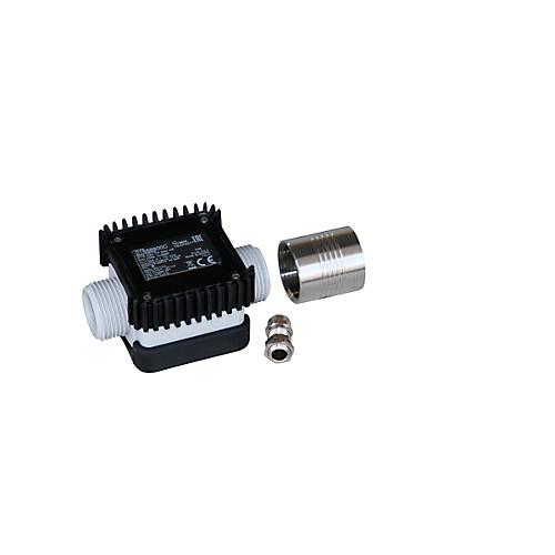 Elektrischer Durchflusszähler K24 Puls für CEMO CUBE Tanks für AdBlue®, Kunststoff, 87,73 Pulse/l, 5 - 120 l/min, 1“ AG, mit Muffe 1“ aus Edelstahl