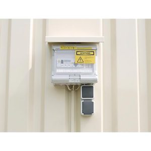 Elektroinstallationspaket für Materialcontainer MC 1100-1600, gemäß VDE, LED-Leuchte mit 9 W & 4000 K, Festanschluss, Schuko-Steckdose, IP44 Elektroinstallationspaket für Materialcontainer MC 1100-1600, gemäß VDE, LED-Leuchte mit 9 W & 4000 K, Festanschluss, Schuko-Steckdose, IP44