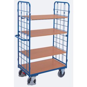 Etagenwagen, Stahl/MDF-Platte, Enzianblau/Buche-Dekor, 1 Etage, 1200 x 800 mm, 2 Stirnwände aus Drahtgitter, EasySTOP, bis 500 kg Etagenwagen, Stahl/MDF-Platte, Enzianblau/Buche-Dekor, 1 Etage, 1200 x 800 mm, 2 Stirnwände aus Drahtgitter, EasySTOP, bis 500 kg