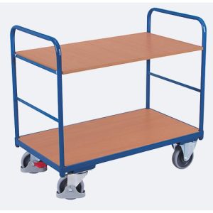 Etagenwagen, Stahl/MDF-Platte, Enzianblau/Buche-Dekor, 2 Etagen, 850 x 500 mm, EasySTOP, bis 250 kg Etagenwagen, Stahl/MDF-Platte, Enzianblau/Buche-Dekor, 2 Etagen, 850 x 500 mm, EasySTOP, bis 250 kg