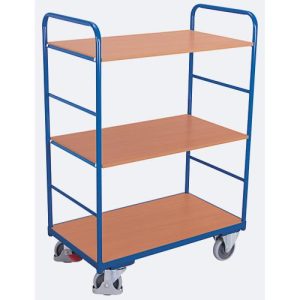 Etagenwagen, Stahl/MDF-Platte, Enzianblau/Buche-Dekor, 3 Etagen, 1000 x 700 mm, EasySTOP, bis 250 kg Etagenwagen, Stahl/MDF-Platte, Enzianblau/Buche-Dekor, 3 Etagen, 1000 x 700 mm, EasySTOP, bis 250 kg