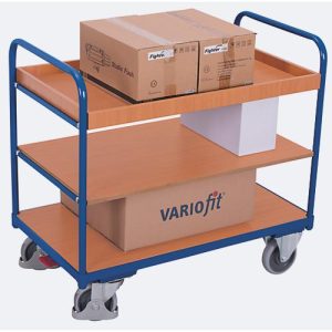 Etagenwagen, Stahl/MDF-Platte, Enzianblau/Buche-Dekor, 3 Etagen, 850 x 500 mm, EasySTOP, bis 250 kg Etagenwagen, Stahl/MDF-Platte, Enzianblau/Buche-Dekor, 3 Etagen, 850 x 500 mm, EasySTOP, bis 250 kg