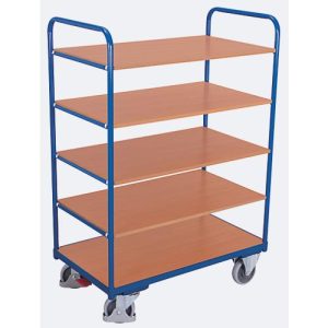 Etagenwagen, Stahl/MDF-Platte, Enzianblau/Buche-Dekor, 5 Etagen, 1000 x 700 mm, EasySTOP, bis 250 kg Etagenwagen, Stahl/MDF-Platte, Enzianblau/Buche-Dekor, 5 Etagen, 1000 x 700 mm, EasySTOP, bis 250 kg