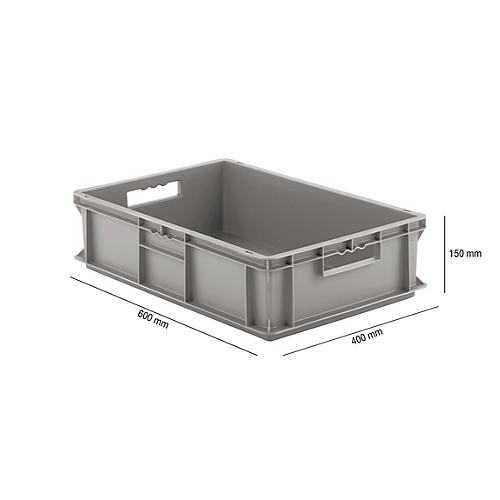 Euro Box Serie EF 6150, aus PP, Inhalt 29,4 L, geschlossene Wände, grau, Durchfassgriff