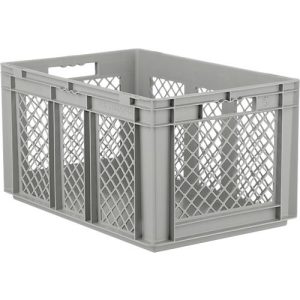 Euro Box Serie EF 6321, aus PP, Inhalt 63,7 L, durchbrochene Wände, grau, Durchfassgriff