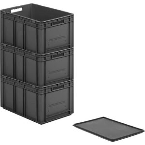 Euro-Maß-Behälter Serie EF 6320, Inhalt 63,7 l, Durchfassgriff, eisengrau, inkl. Deckel, 3 Stück Euro-Maß-Behälter Serie EF 6320, Inhalt 63,7 l, Durchfassgriff, eisengrau, inkl. Deckel, 3 Stück