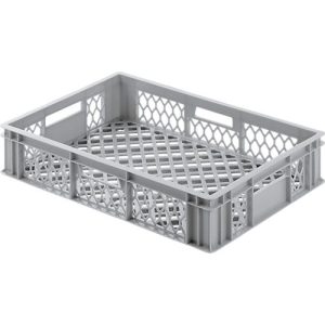 Eurobox Gläserkasten, Inhalt 25,3 l, durchbrochene Version, Durchfassgriffe, lebensmittelecht, stapelbar, HDPE, grau Eurobox Gläserkasten, Inhalt 25,3 l, durchbrochene Version, Durchfassgriffe, lebensmittelecht, stapelbar, HDPE, grau