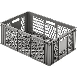 Eurobox Gläserkasten, Inhalt 47,8 l, durchbrochene Version, Durchfassgriffe, lebensmittelecht, stapelbar, HDPE, grau Eurobox Gläserkasten, Inhalt 47,8 l, durchbrochene Version, Durchfassgriffe, lebensmittelecht, stapelbar, HDPE, grau