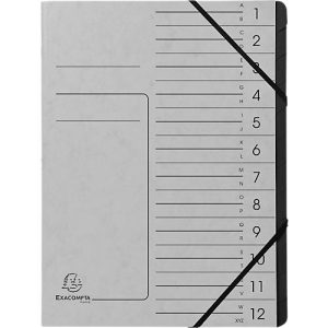 Exacompta Dokumentenmappe, DIN A4, Gummizugverschluss, Karton, 12 Fächer, grau Exacompta Dokumentenmappe, DIN A4, Gummizugverschluss, Karton, 12 Fächer, grau