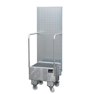 Fahrbare Auffangwanne mit Lochplattenwand, aus Stahl, Kapazität 1 x 60-Liter Fass, verzinkt