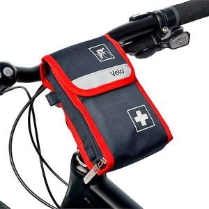 Fahrradverbandtasche Velo®, mit bedarfsgerechter Füllung, 2 dehnbare Schlaufenbänder, B 115 x T 40 x H 170 mm, Nylon, blau-rot Fahrradverbandtasche Velo®, mit bedarfsgerechter Füllung, 2 dehnbare Schlaufenbänder, B 115 x T 40 x H 170 mm, Nylon, blau-rot