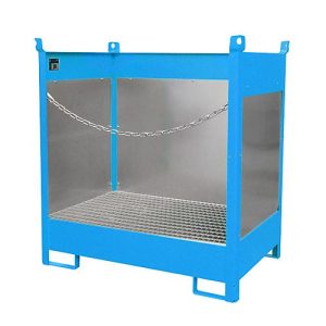 Fass-Stapelpalette Bauer FSP-2 G, Spritzschutzwand 3-seitig, Kap. 2 x 200 l Fass, blau