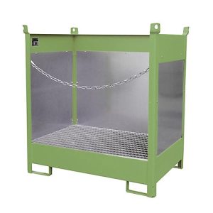 Fass-Stapelpalette Bauer FSP-2 G, Spritzschutzwand 3-seitig, Kap. 2 x 200 l Fass, grün