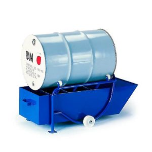 Fasskippbock 200 l, mit 2 Standfüßen und Ölauffangwanne, Fassauflage: 2 Metallrollen Fasskippbock 200 l, mit 2 Standfüßen und Ölauffangwanne, Fassauflage: 2 Metallrollen
