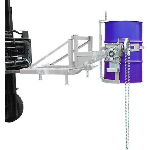 Fasskipper Bauer Typ FD/L, für 110 bis 220 l Fässer, 360 kg, 270° Kippen, mit Endloskette, Stapleraufnahme, verzinkt