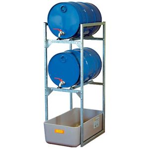 Fassregal Typ 120 Variante 1 CEMO, mit Auffangwanne und Fassauflage, 2 x 60-L-Fässer, L 450 x B 820 x H 1310 mm Fassregal Typ 120 Variante 1 CEMO, mit Auffangwanne und Fassauflage, 2 x 60-L-Fässer, L 450 x B 820 x H 1310 mm
