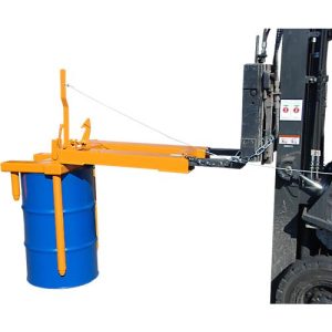 Fasswender Bauer Typ FW-I, für 200 l Fässer, 300 kg, Kippvorgang per Seilzug, Stapleraufnahme, Stahl gelborange Fasswender Bauer Typ FW-I, für 200 l Fässer, 300 kg, Kippvorgang per Seilzug, Stapleraufnahme, Stahl gelborange