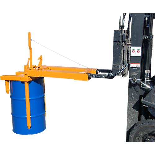 Fasswender Bauer Typ FW-I, für 200 l Fässer, 300 kg, Kippvorgang per Seilzug, Stapleraufnahme, Stahl gelborange