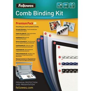 Fellowes Plastikbindung Premium-Kit, Binderücken u. Deckblätter, f. 20 Dokumente Fellowes Plastikbindung Premium-Kit, Binderücken u. Deckblätter, f. 20 Dokumente
