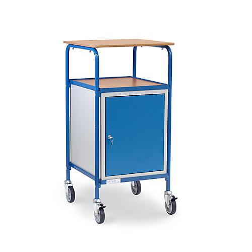 fetra® Rollpult mit Schrank, 4 Lenkrollen, Flügeltür, 3 Böden, Schreibfläche 605 x 591 mm