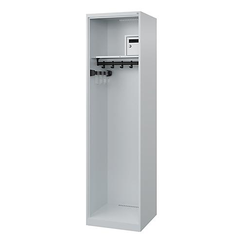 Feuerwehrspind C+P Evolo Flexo, 1 Abteil, ohne Helmhalter, Bodengleiter, B 500 x T 500 x H 1850 mm, RAL 7035 Lichtgrau