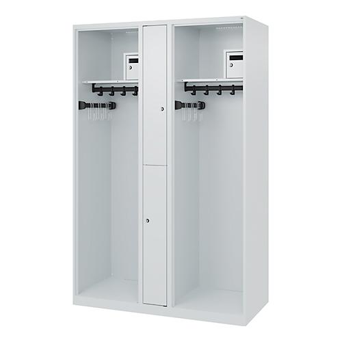 Feuerwehrspind C+P Evolo Maxi, 4 Abteile für 2 Personen, ohne Helmhalter, Bodengleiter, B 1200 x T 500 x H 1850 mm, RAL 7035 Lichtgrau