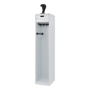 Feuerwehrspind C+P Evolo PRAKTUS, 1 Abteil, Helmhalter, mit Sockel, Bodengleiter, B 400 x T 500 x H 1850 mm, RAL 7035 Lichtgrau