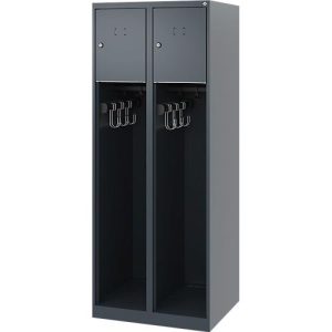 Feuerwehrspind C+P Evolo Youngster, 2 Abteile, ohne Helmhalter, Bodengleiter, B 600 x T 500 x H 1530 mm, RAL 7016 Anthrazitgrau