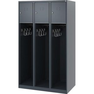 Feuerwehrspind C+P Evolo Youngster, 3 Abteile, ohne Helmhalter, Bodengleiter, B 900 x T 500 x H 1530 mm, RAL 7016 Anthrazitgrau