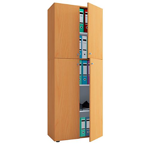 Flügeltürenschrank, aus Holz, 5 OH, Griffknöpfe, höhenverstellbare Fachböden, B 700 x T 400 x H 1780 mm, Buche