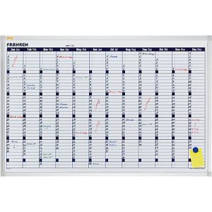 Franken Kalender X-tra!Line VO-12, Jahresübersicht, magnethaftend, Ablageschale, B 900 x H 600 mm, Stahl & Aluminium, weiß Franken Kalender X-tra!Line VO-12, Jahresübersicht, magnethaftend, Ablageschale, B 900 x H 600 mm, Stahl & Aluminium, weiß