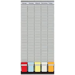 FRANKEN T-Kartentafel 5-Tage Wochenplaner, 31,5 x 78 cm, 5 Träger, 35 Schlitze, PV-SET2 FRANKEN T-Kartentafel 5-Tage Wochenplaner, 31,5 x 78 cm, 5 Träger, 35 Schlitze, PV-SET2