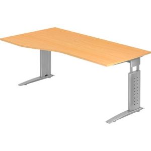 Freiformtisch TARVIS, B 1800 x T 800/1000 x H 680-860 mm, Gestell silber, Buche-Dekor Freiformtisch TARVIS, B 1800 x T 800/1000 x H 680-860 mm, Gestell silber, Buche-Dekor