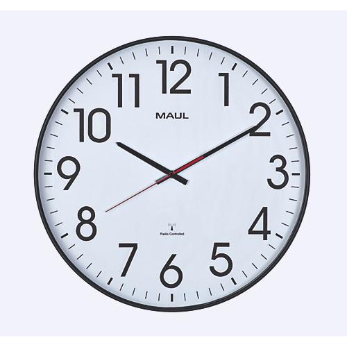 Funk Wanduhr Maul MAULclimb, rund, für Innenräume, extra große arabische Zahlen, Minuten & Stundeneinheiten, ∅ 470 mm, Kunststoff & Mineralglas, schwarz-weiß-schwarz, inkl. Batterie
