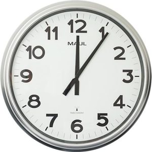 Funk Wanduhr Maul MAULride, rund, extragroß, für Innenräume, arabische Zahlen, Minuten & Stundeneinheiten, ∅ 610 mm, Kunststoff & Mineralglas, silber-weiß-schwarz, inkl. Batterie