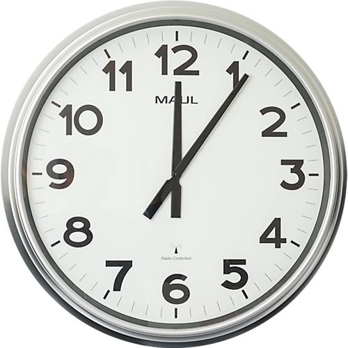 Funk Wanduhr Maul MAULride, rund, extragroß, für Innenräume, arabische Zahlen, Minuten & Stundeneinheiten, ∅ 610 mm, Kunststoff & Mineralglas, silber-weiß-schwarz, inkl. Batterie