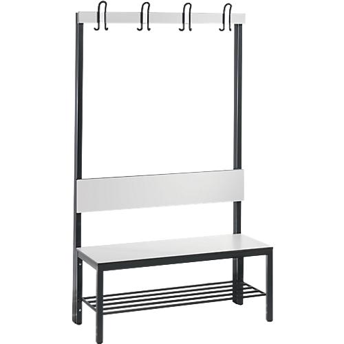 Garderobenbank Basic Plus, 1-seitig, Rückenlehne, mit Schuhrost, Fußgestell schwarzgrau RAL 7021, B 1000 mm, Dekor weiß