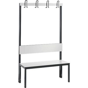 Garderobenbank Basic Plus, 1-seitig, Rückenlehne, ohne Schuhrost, Fußgestell schwarzgrau RAL 7021, B 1000 mm, Dekor weiß Garderobenbank Basic Plus, 1-seitig, Rückenlehne, ohne Schuhrost, Fußgestell schwarzgrau RAL 7021, B 1000 mm, Dekor weiß