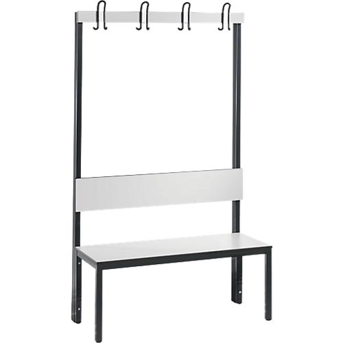 Garderobenbank Basic Plus, 1-seitig, Rückenlehne, ohne Schuhrost, Fußgestell schwarzgrau RAL 7021, B 1000 mm, Dekor weiß