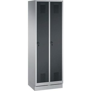 Garderobenspind Evolo S 3000, mit Sockel, 2 Abteile, Sicherheitsdrehriegelverschluss, weißaluminium RAL 9006/anthrazit RAL 7016 Garderobenspind Evolo S 3000, mit Sockel, 2 Abteile, Sicherheitsdrehriegelverschluss, weißaluminium RAL 9006/anthrazit RAL 7016